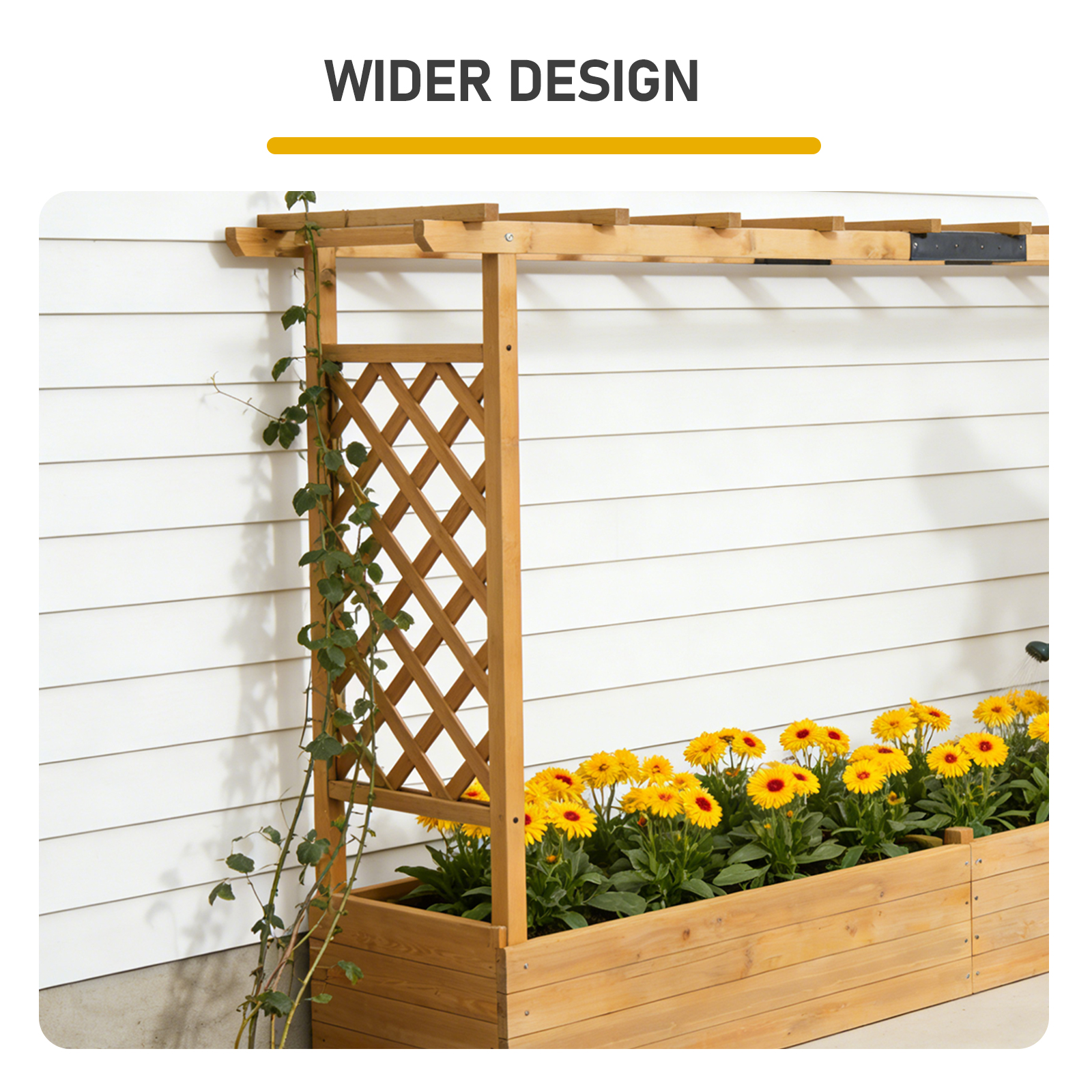 Raised Garden Bed with Trellis, Hanging Roof, Planter Box, Drainage Holes, Vertical Plant Container for Vine Climbing Pl