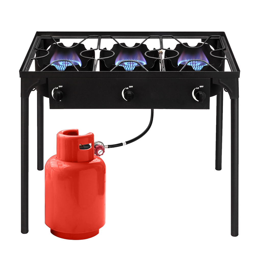 【Replace 15455210】Outdoor Camp Stove High Pressure Propane Gas Cooker Portable Cast Iron Patio Cooking Burner (Three Burner 225000-BTU) image 8