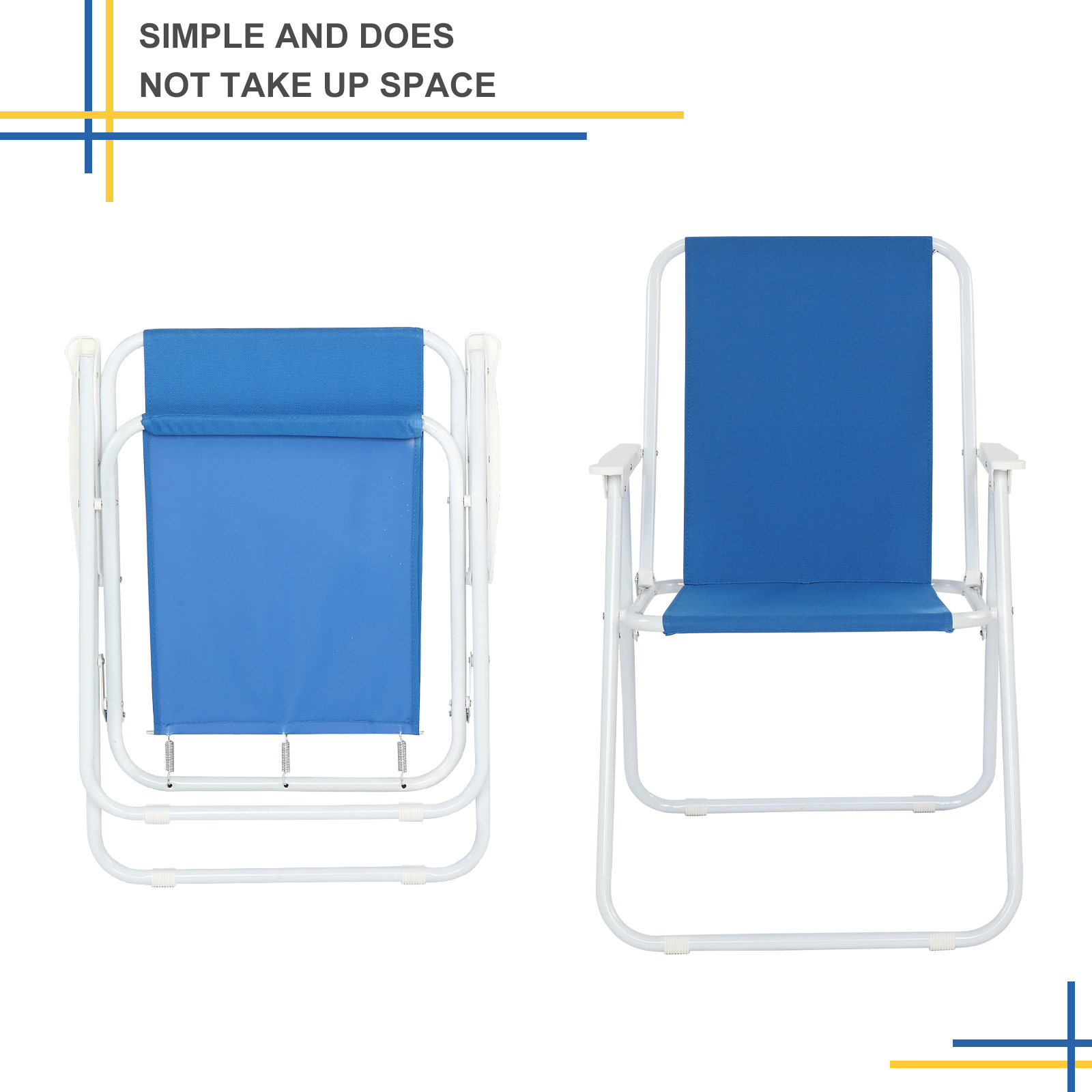 Folding Camp Chair, Oxford Cloth and Steel, Blue
