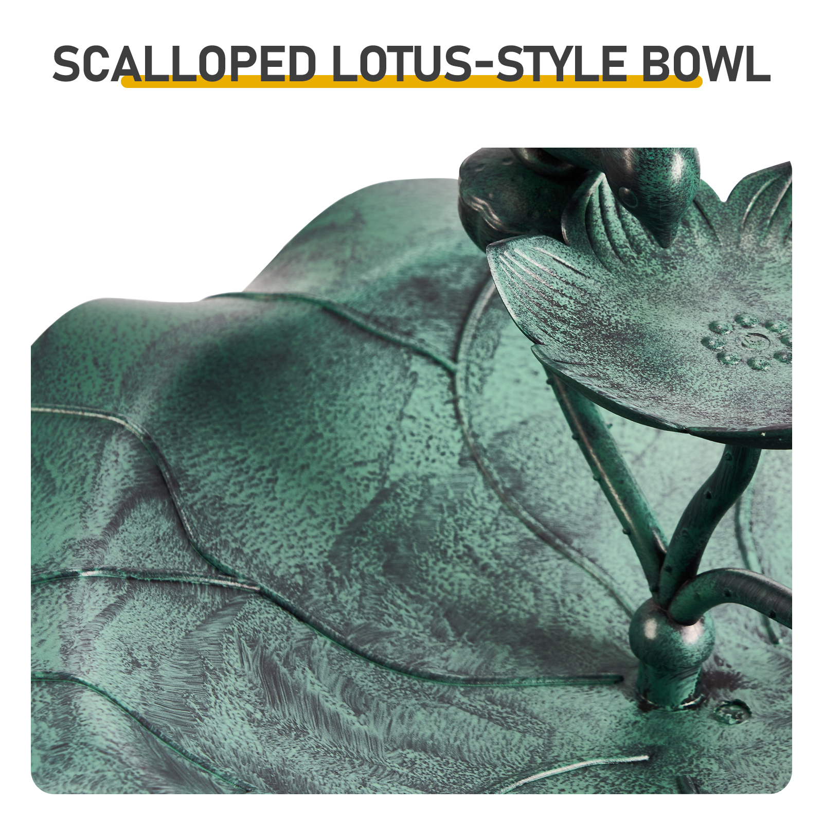 50*50*86cm Dark Green Resin Bird Bath With Lotus Edge & Feeder Tray
