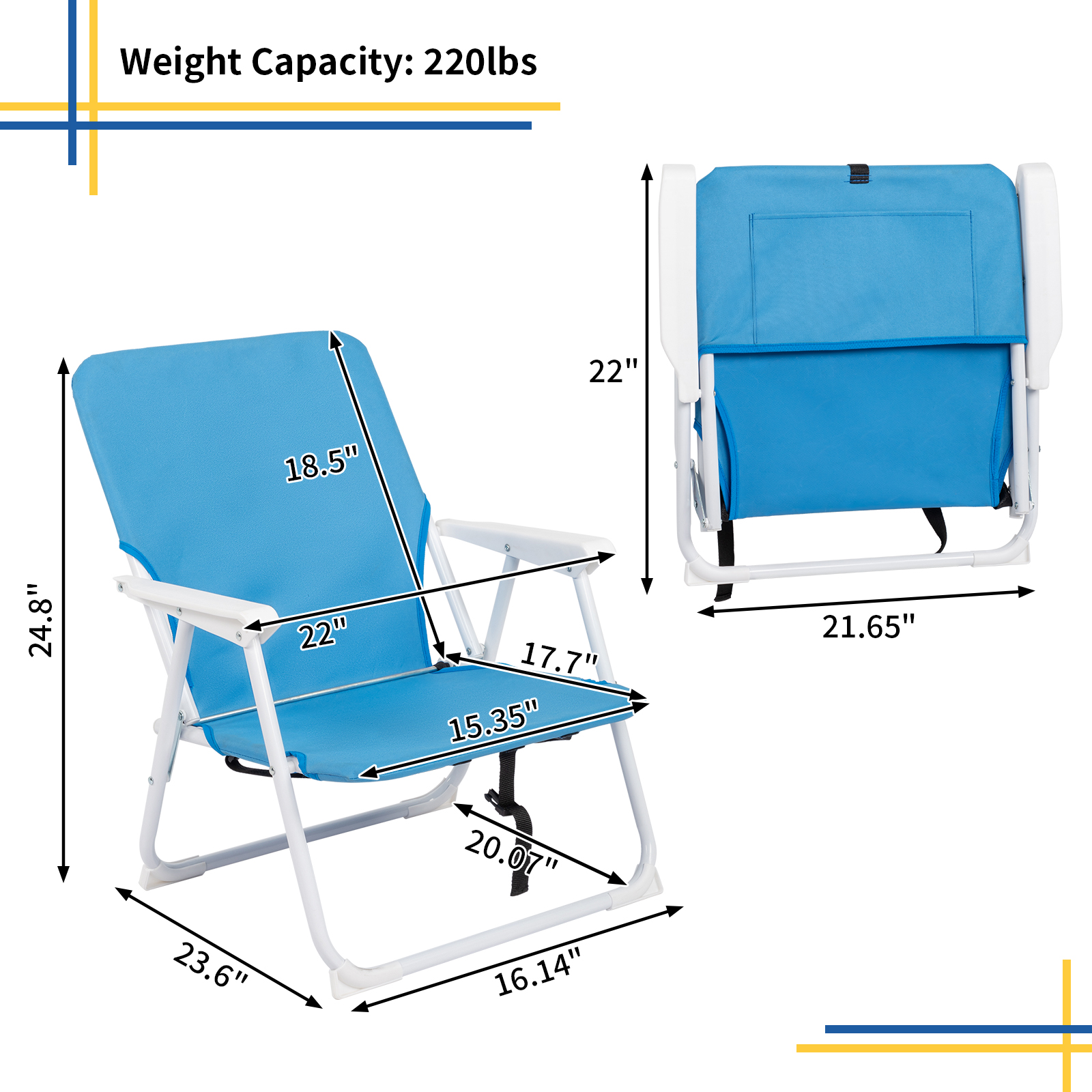 【Same Code：56494128】Oxford Cloth Iron Outdoor Beach Chair Blue