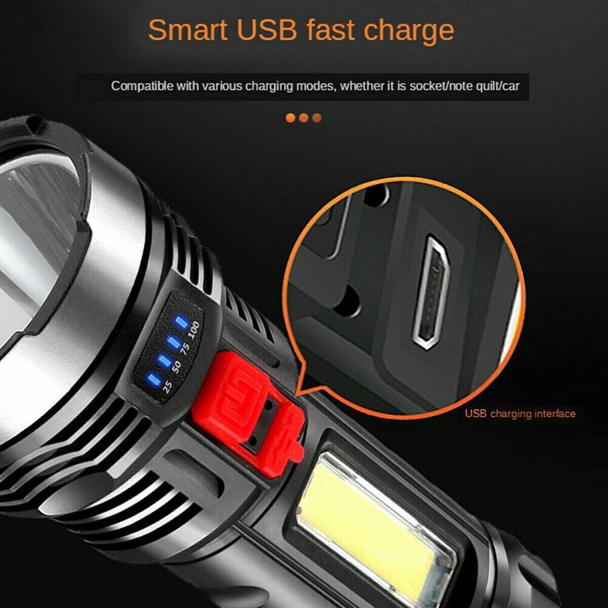 Rechargeable LED Flashlight with COB Side Light
