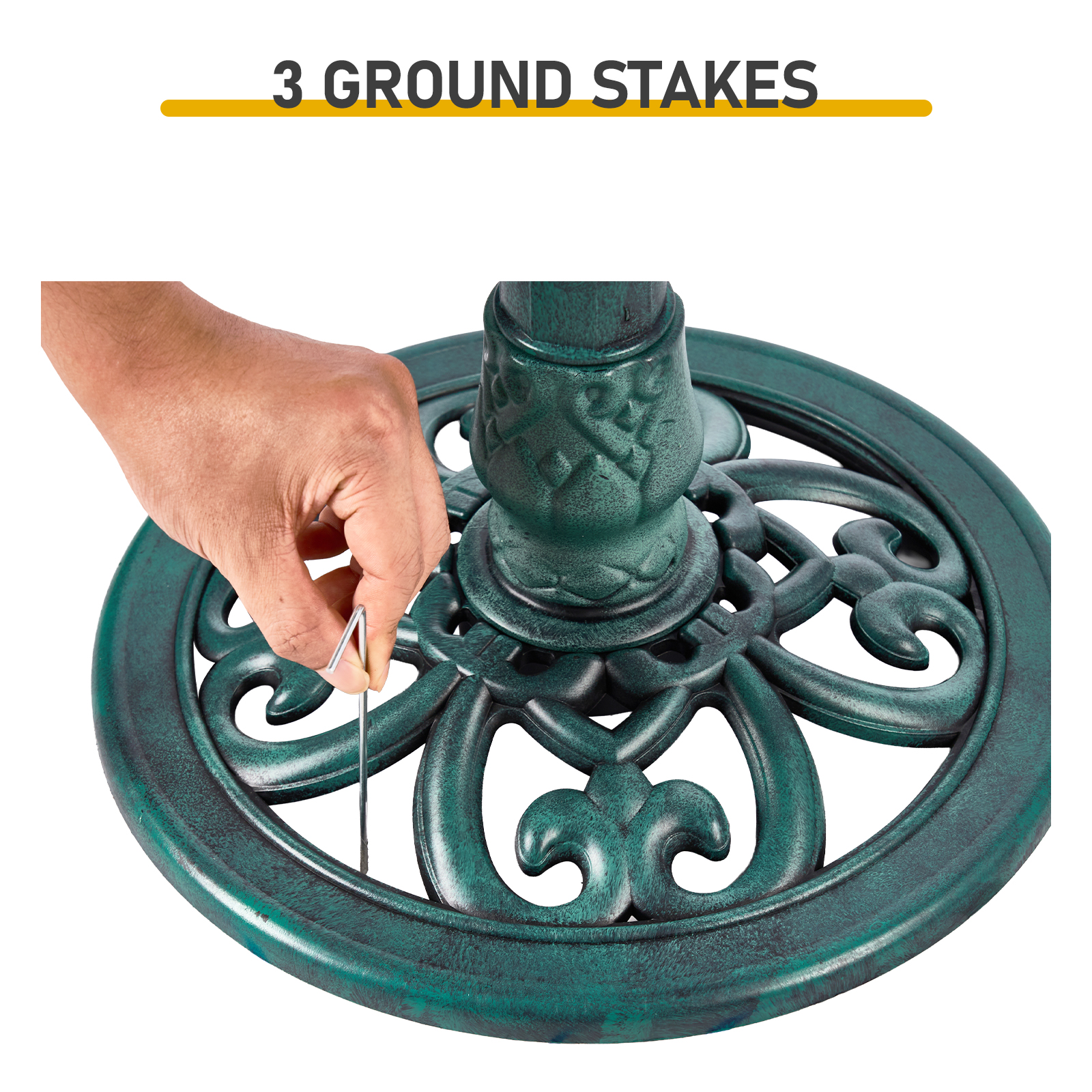 50*50*86cm Dark Green Resin Bird Bath With Lotus Edge & Feeder Tray