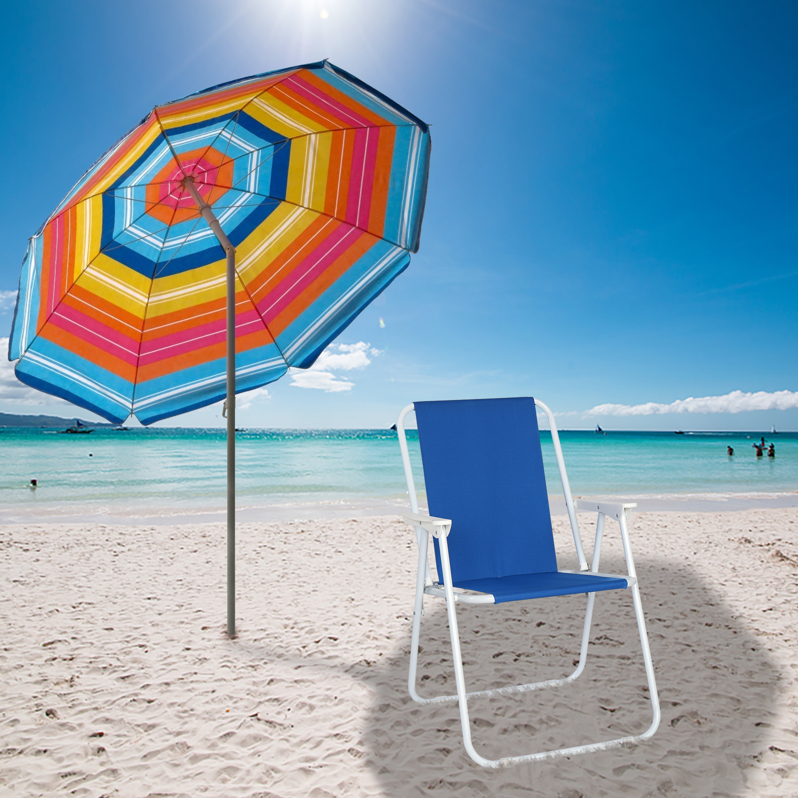 Folding Camp Chair, Oxford Cloth and Steel, Blue