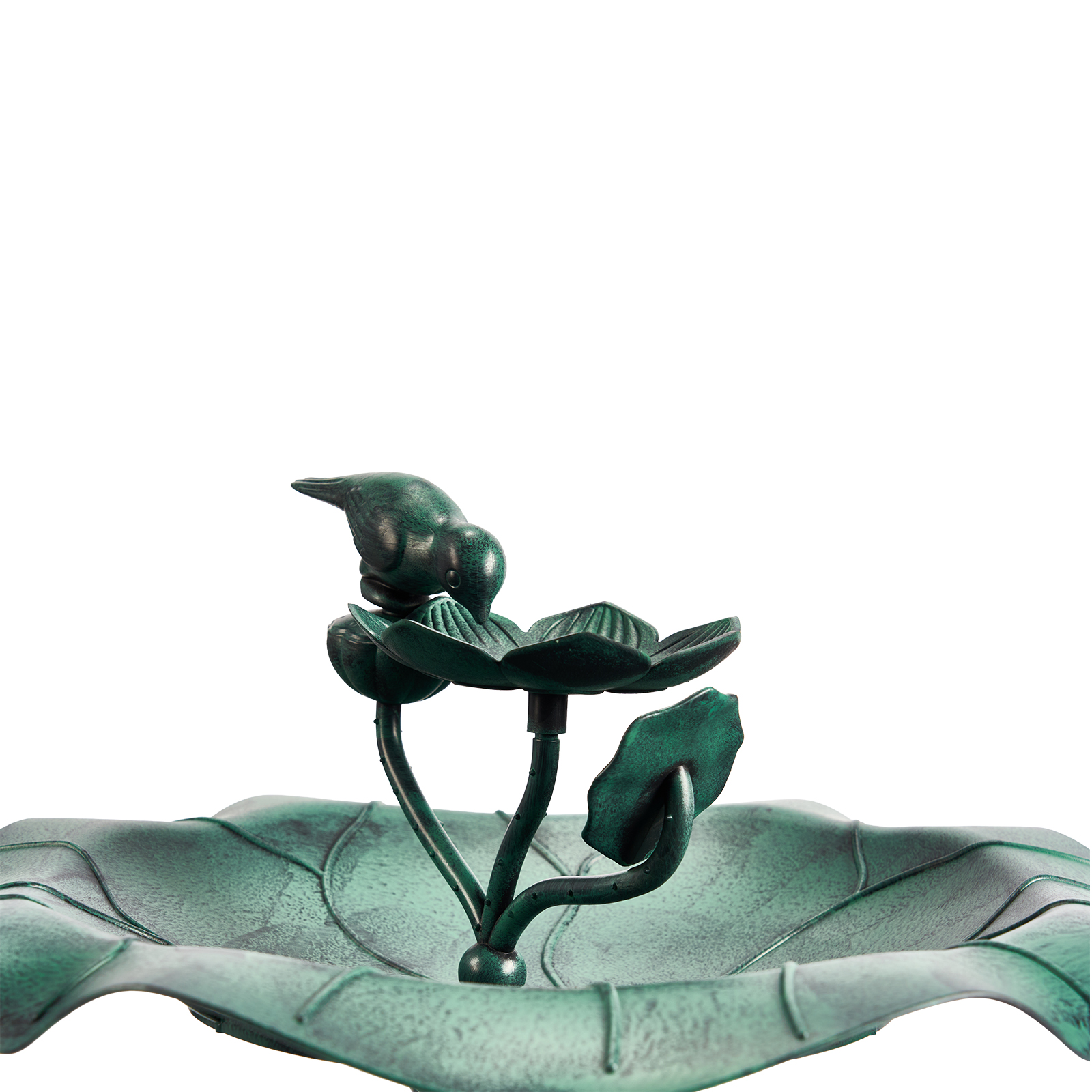 50*50*86cm Dark Green Resin Bird Bath With Lotus Edge & Feeder Tray