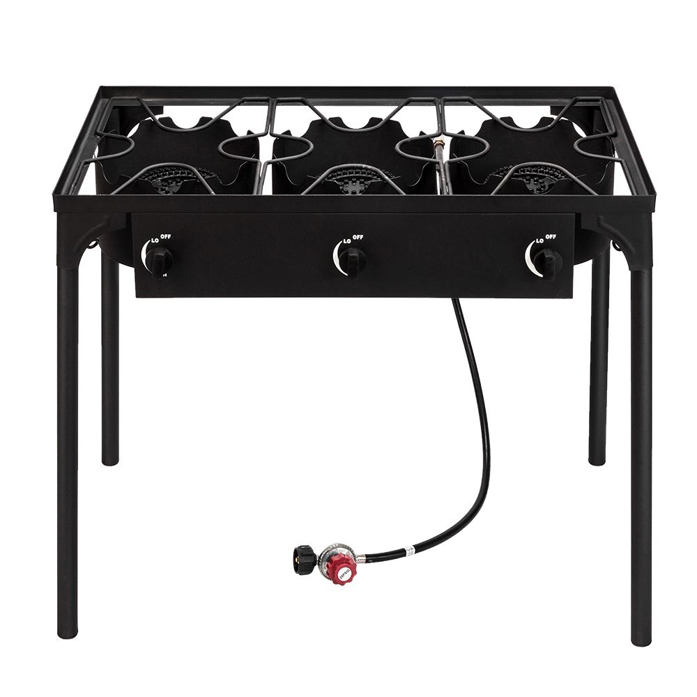 【Replace 15455210】Outdoor Camp Stove High Pressure Propane Gas Cooker Portable Cast Iron Patio Cooking Burner (Three Burner 225000-BTU)
