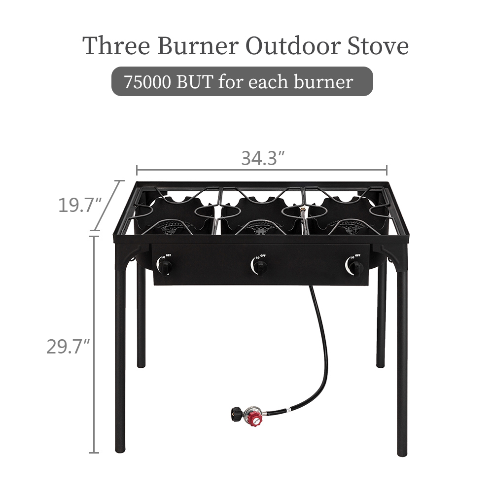【Replace 15455210】Outdoor Camp Stove High Pressure Propane Gas Cooker Portable Cast Iron Patio Cooking Burner (Three Burner 225000-BTU) image 2
