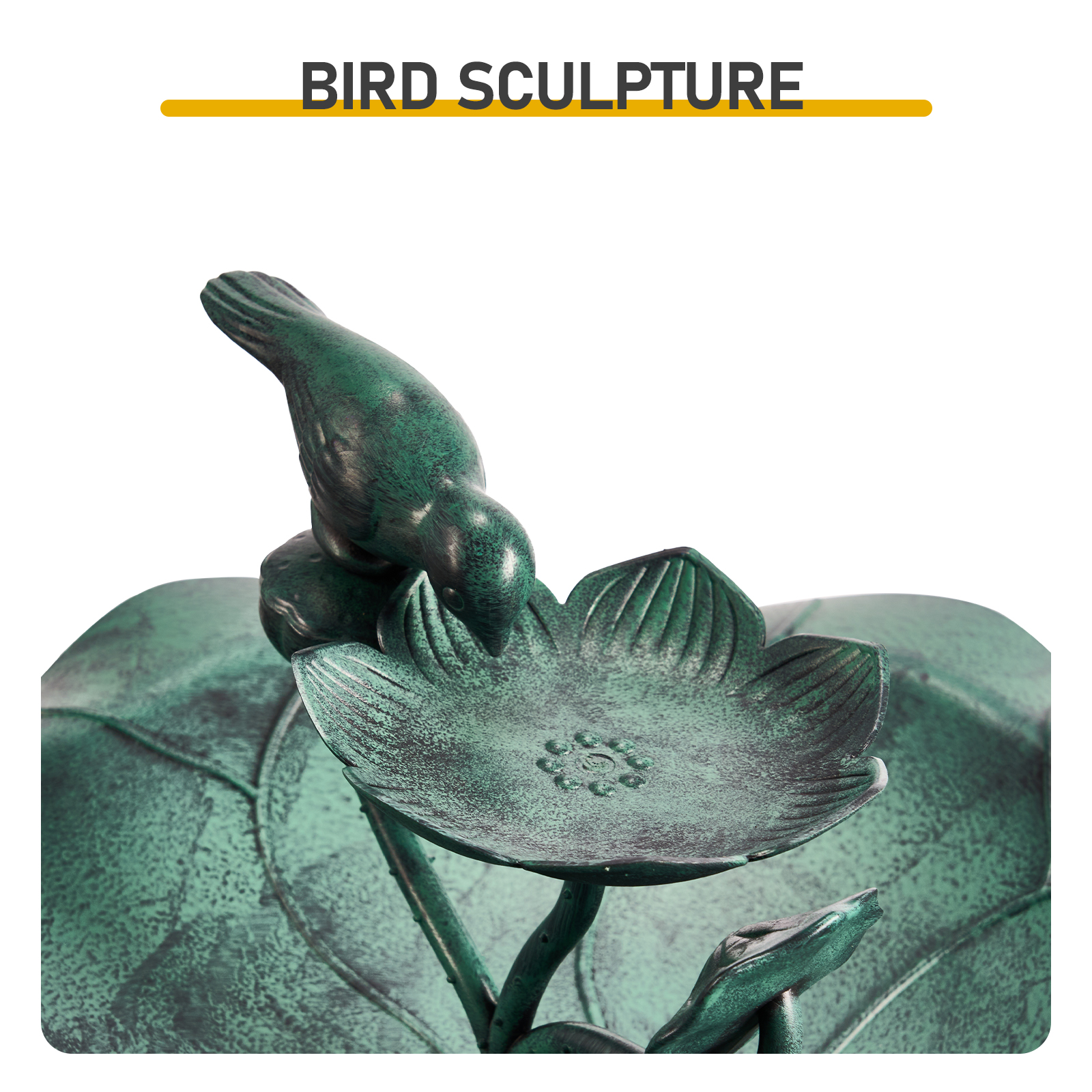 50*50*86cm Dark Green Resin Bird Bath With Lotus Edge & Feeder Tray