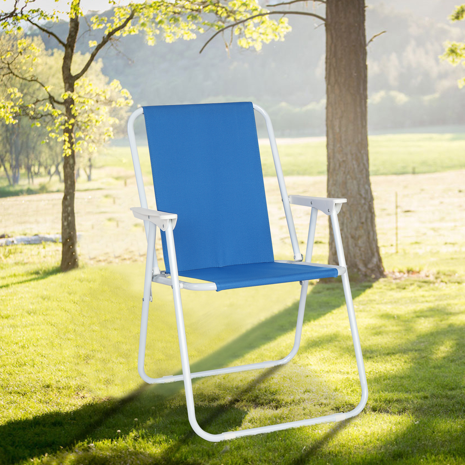 Folding Camp Chair, Oxford Cloth and Steel, Blue
