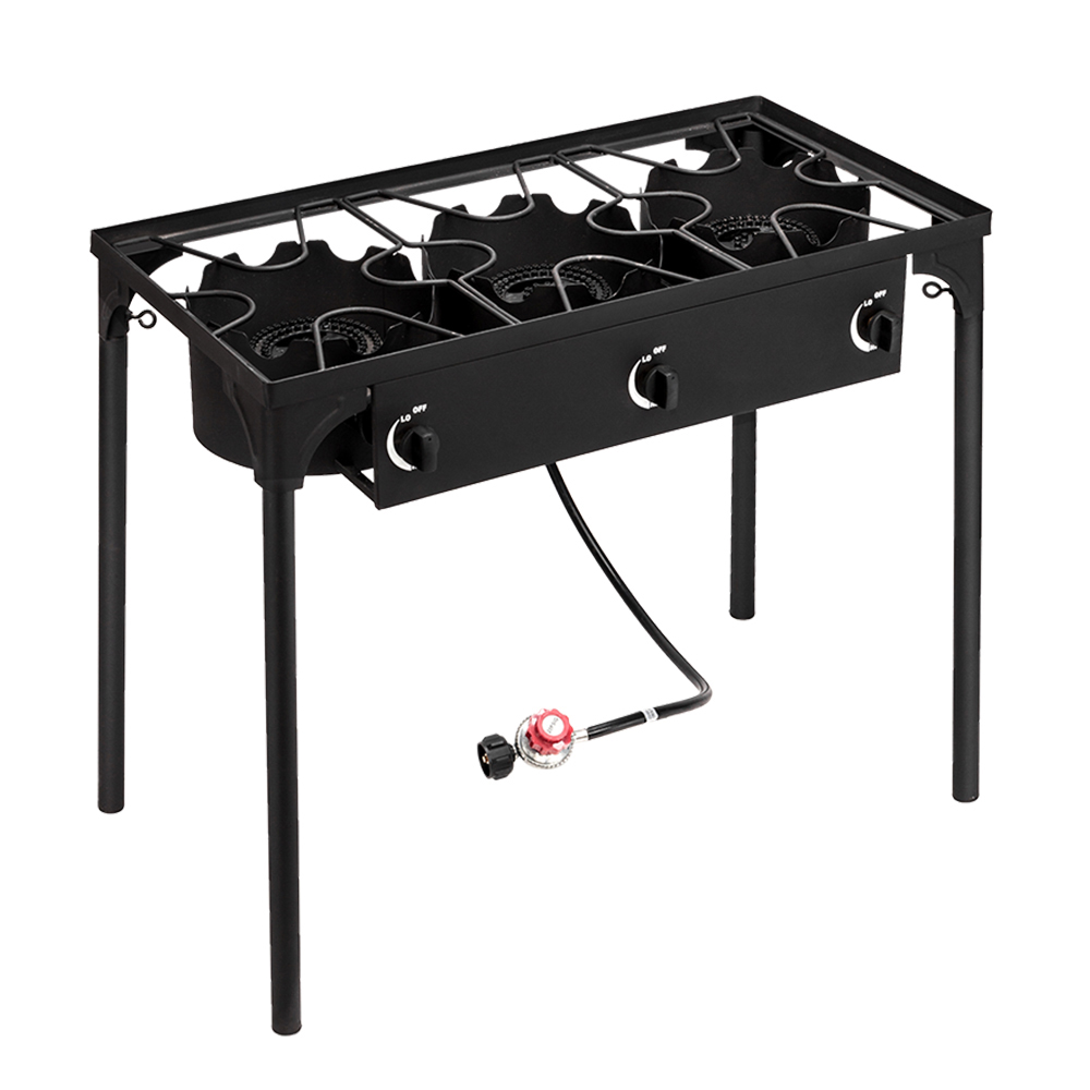 【Replace 15455210】Outdoor Camp Stove High Pressure Propane Gas Cooker Portable Cast Iron Patio Cooking Burner (Three Burner 225000-BTU) image 4