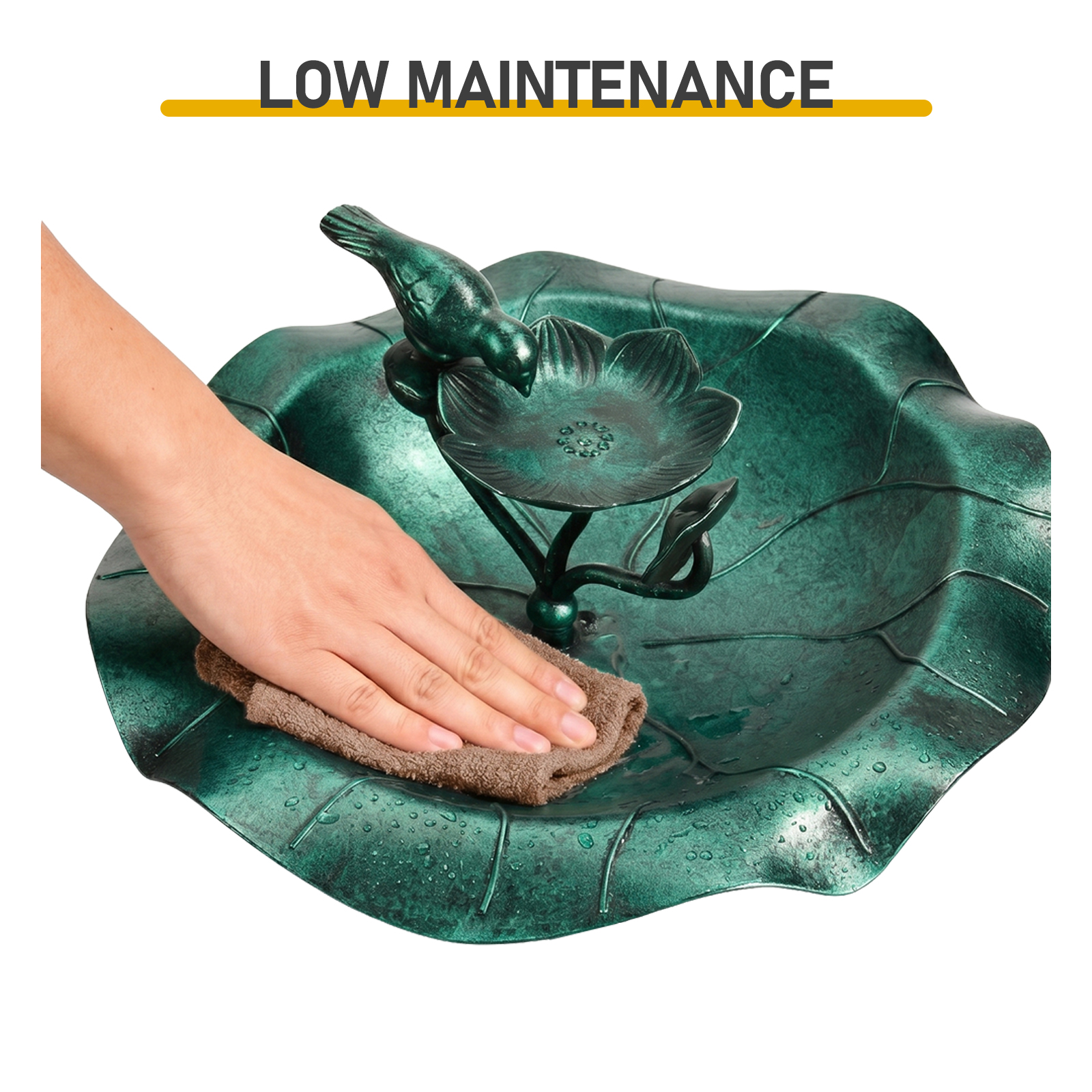 50*50*86cm Dark Green Resin Bird Bath With Lotus Edge & Feeder Tray