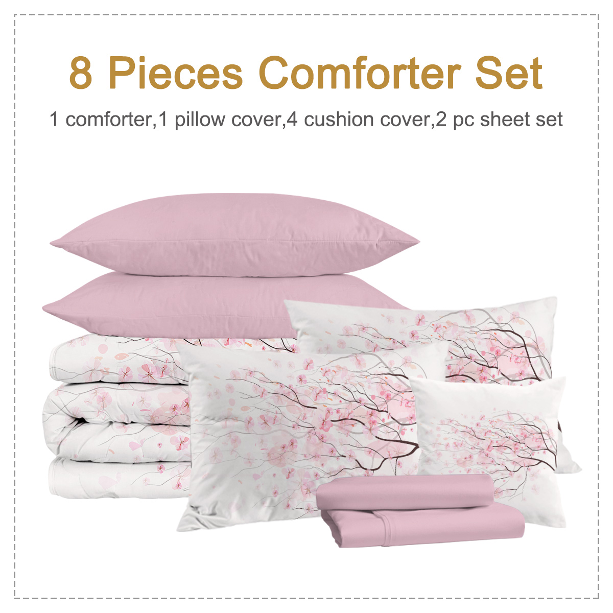 8pcs Halloween Comforter Set, Witch Pattern Bed In A Bag Bedding With Comforter Sheet Sham - 1 Comforter, 2 Pillow Shams