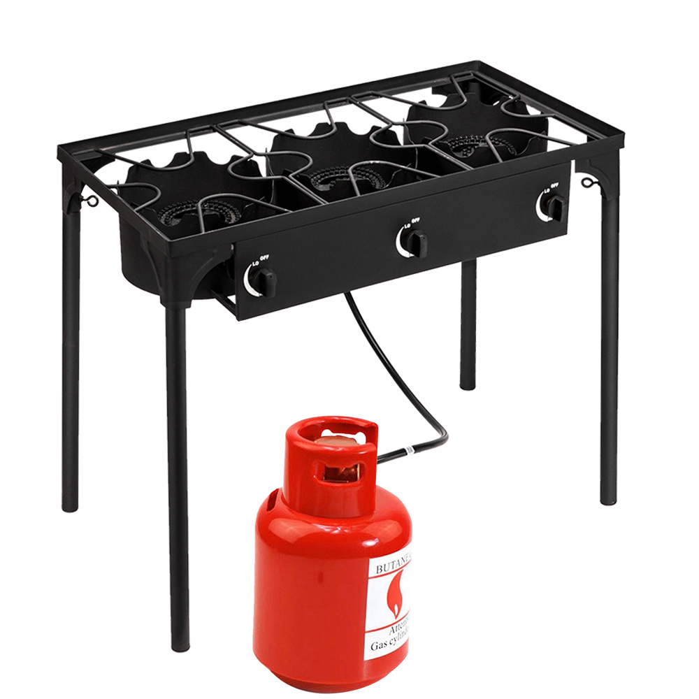【Replace 15455210】Outdoor Camp Stove High Pressure Propane Gas Cooker Portable Cast Iron Patio Cooking Burner (Three Burner 225000-BTU) image 9