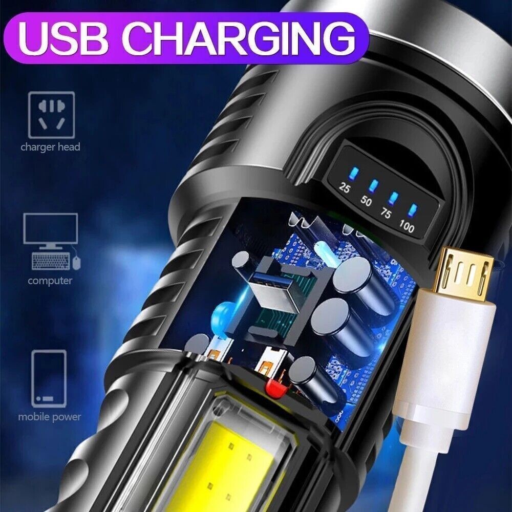 Rechargeable LED Flashlight with COB Side Light