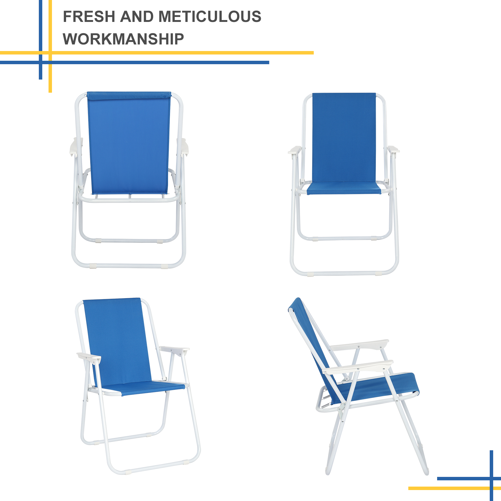 Folding Camp Chair, Oxford Cloth and Steel, Blue