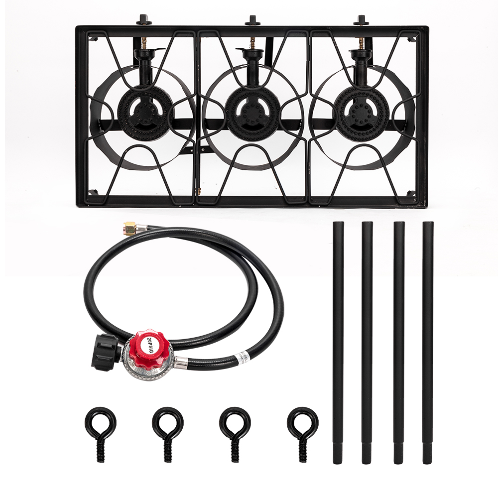 【Replace 15455210】Outdoor Camp Stove High Pressure Propane Gas Cooker Portable Cast Iron Patio Cooking Burner (Three Burner 225000-BTU) image 6